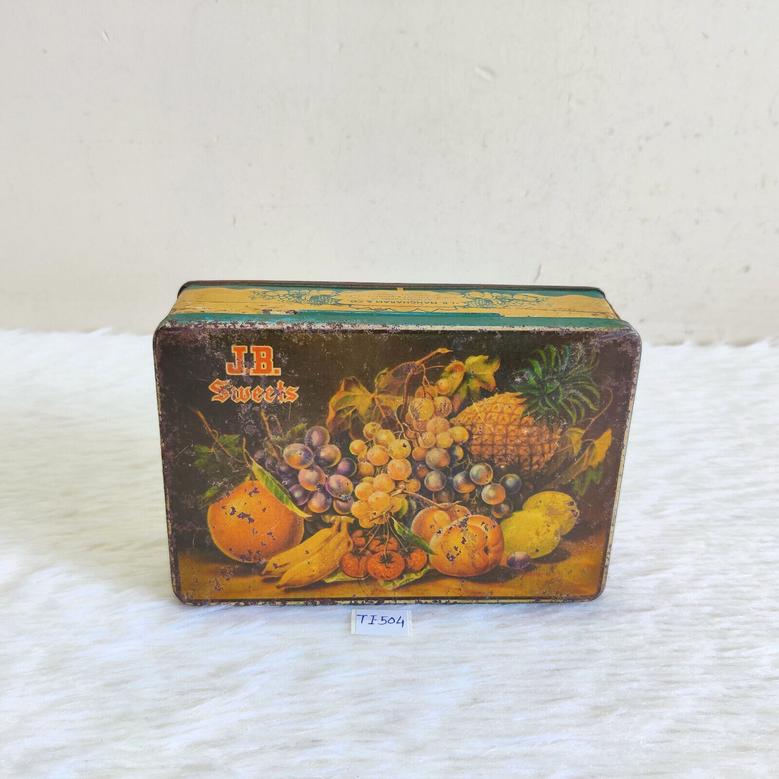 Vintage Fruits Graphics JB Mangharam Sweets Confectionery Tin Box Rare TI504