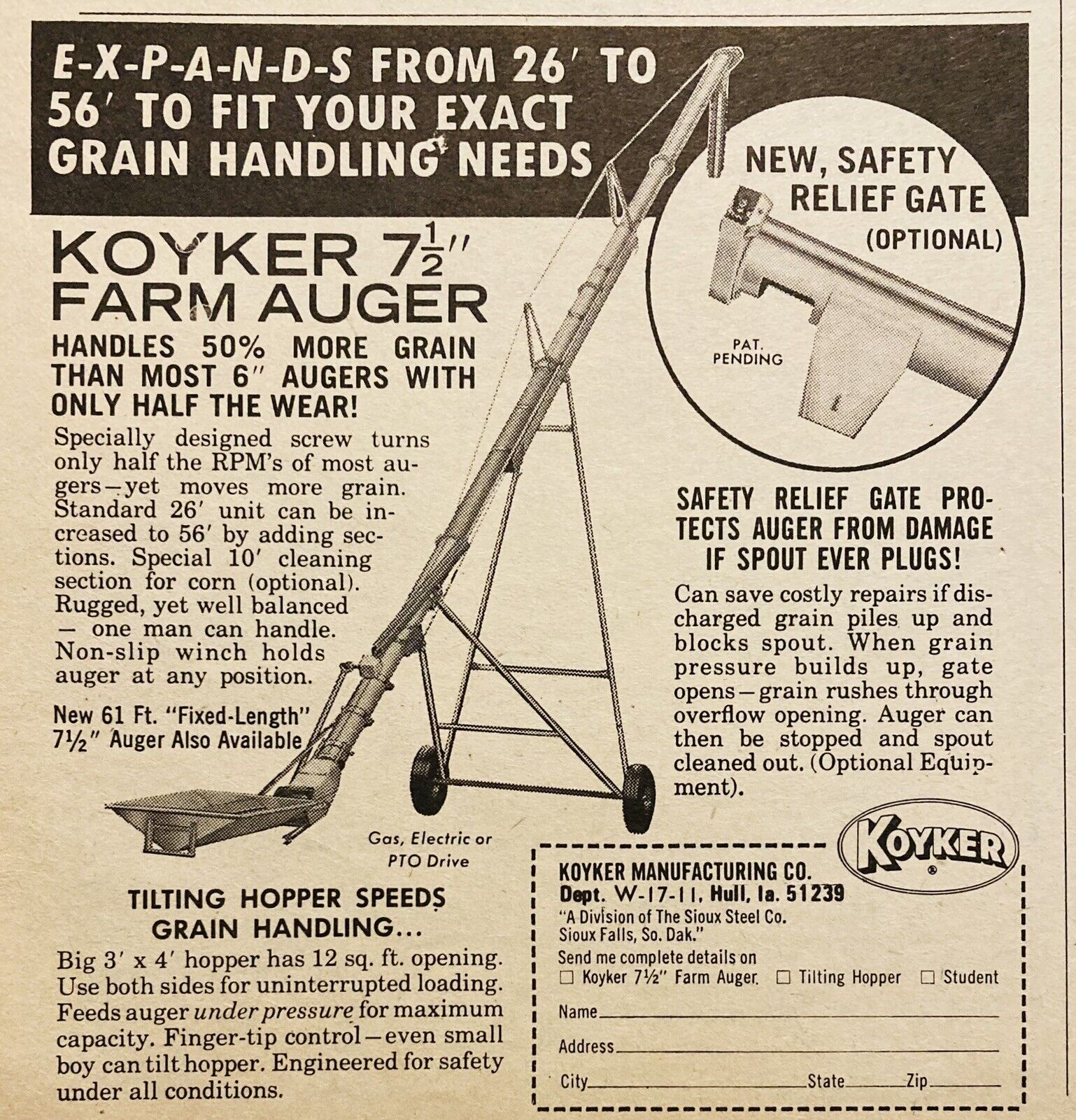 1969 AD.(XH79)~KOYKER MFG. CO. HULL, IOWA. KOYKER FARM AUGERS