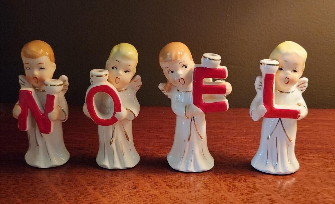 Vintage Noel Christmas Choir Angels Candleholder Set Commodore Japan Repaired