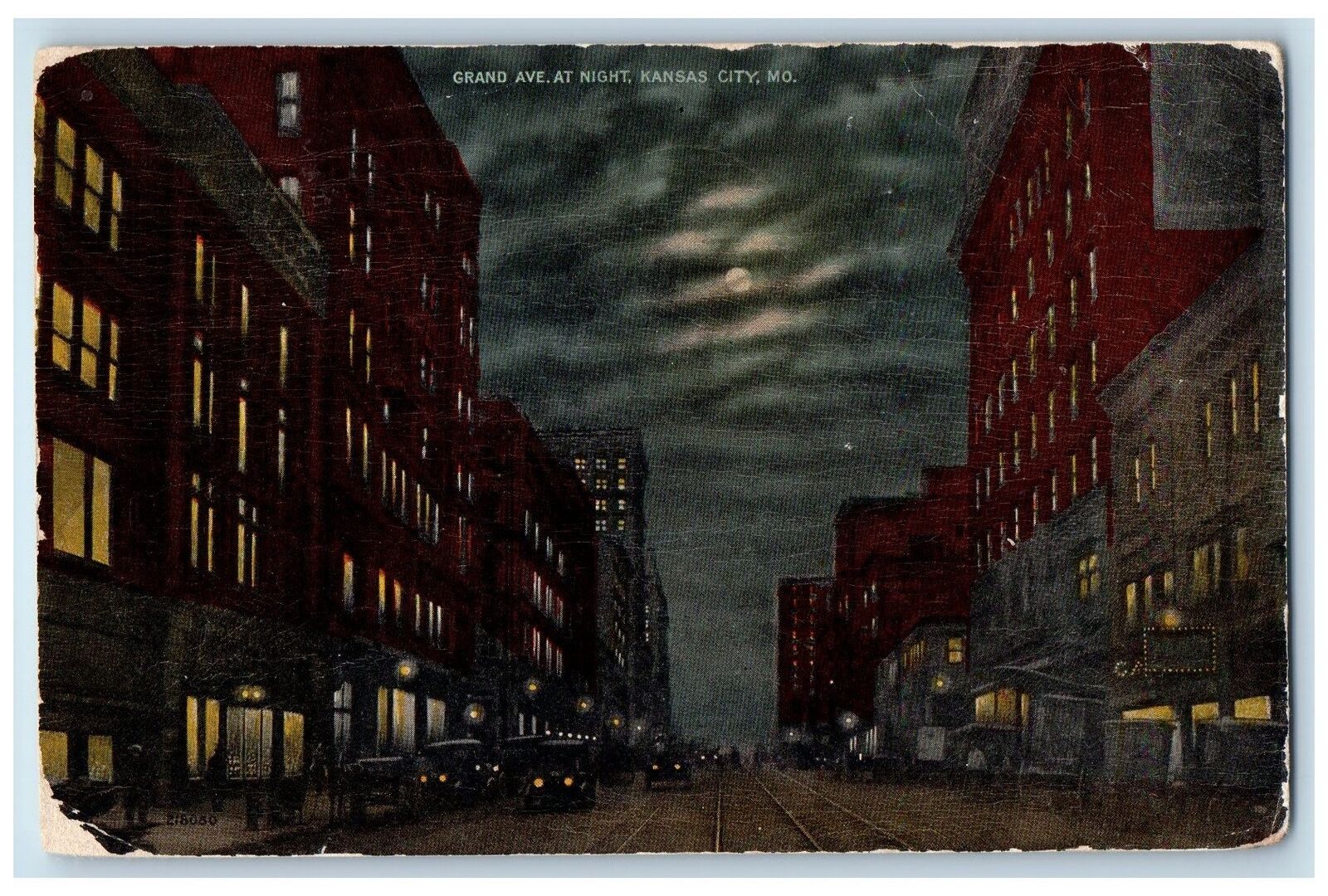 Kansas City Missouri MO Postcard Grand Avenue At Night Business Section 1914