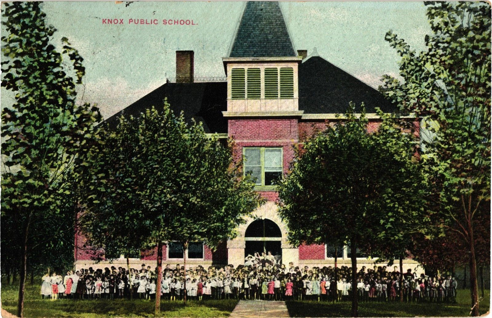 Knox Public School and School Children Knox IN Divided Postcard c1908