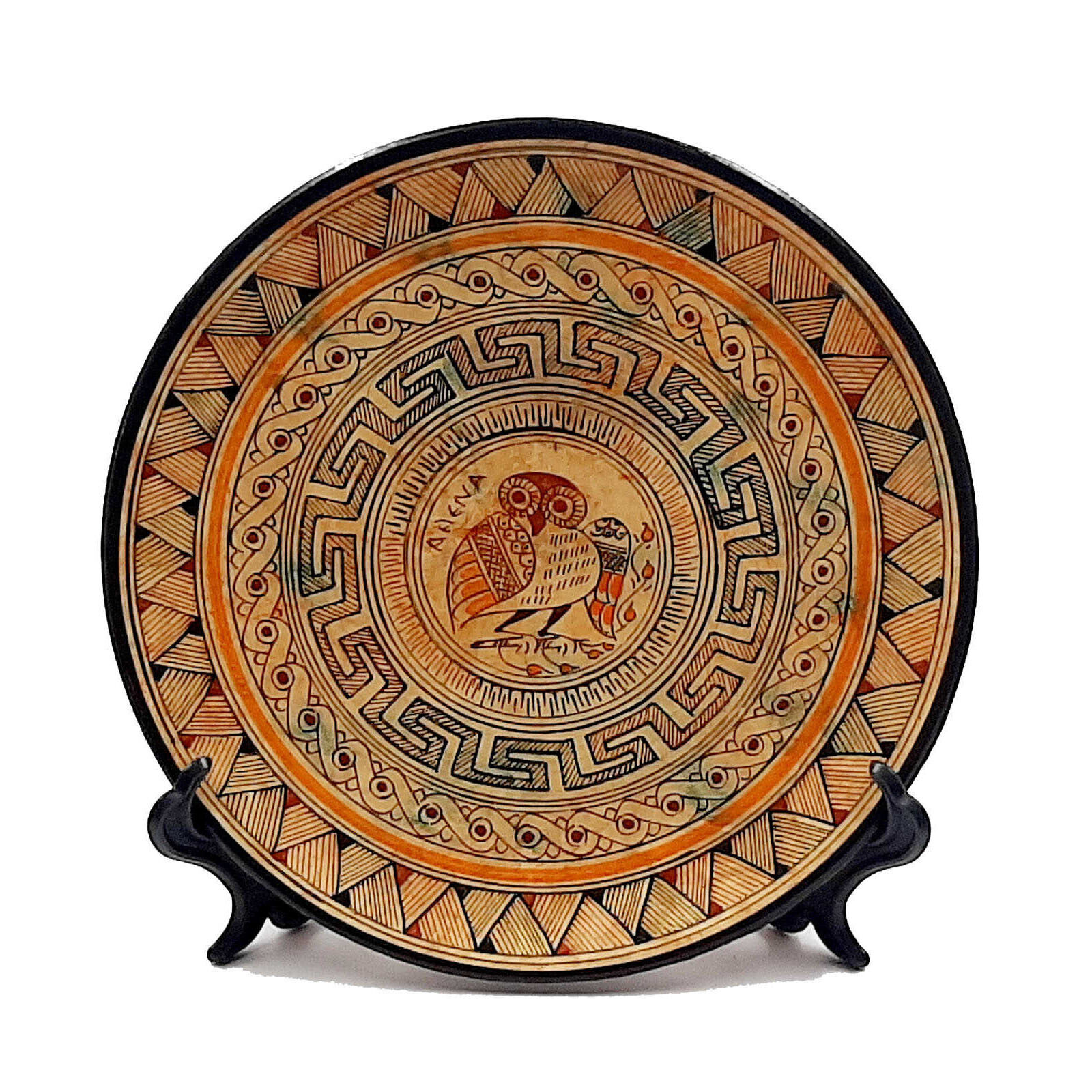 Ancient Greek Plate 20cm,Geometric Greek Pottery,Owl in the middle