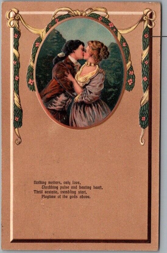 1910 Romance Embossed Greetings Postcard \