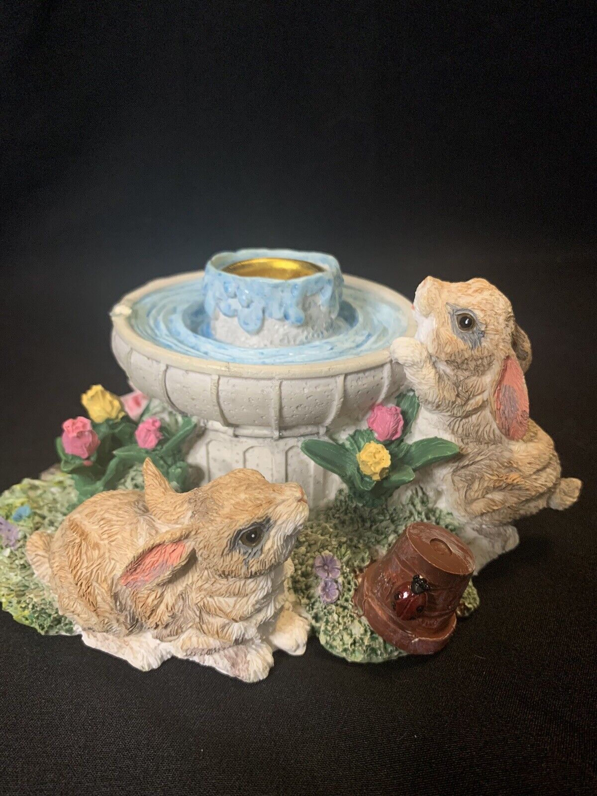 Spring Bunnies Candle Stick Holder Flowers Fountain Table Decor - BEAUTIFUL