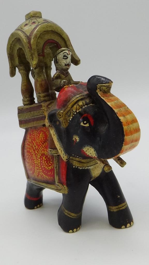 Vintage Indian Maharajah Elephant Statue W Riders Polychrome Wood INDIA FOLK ART
