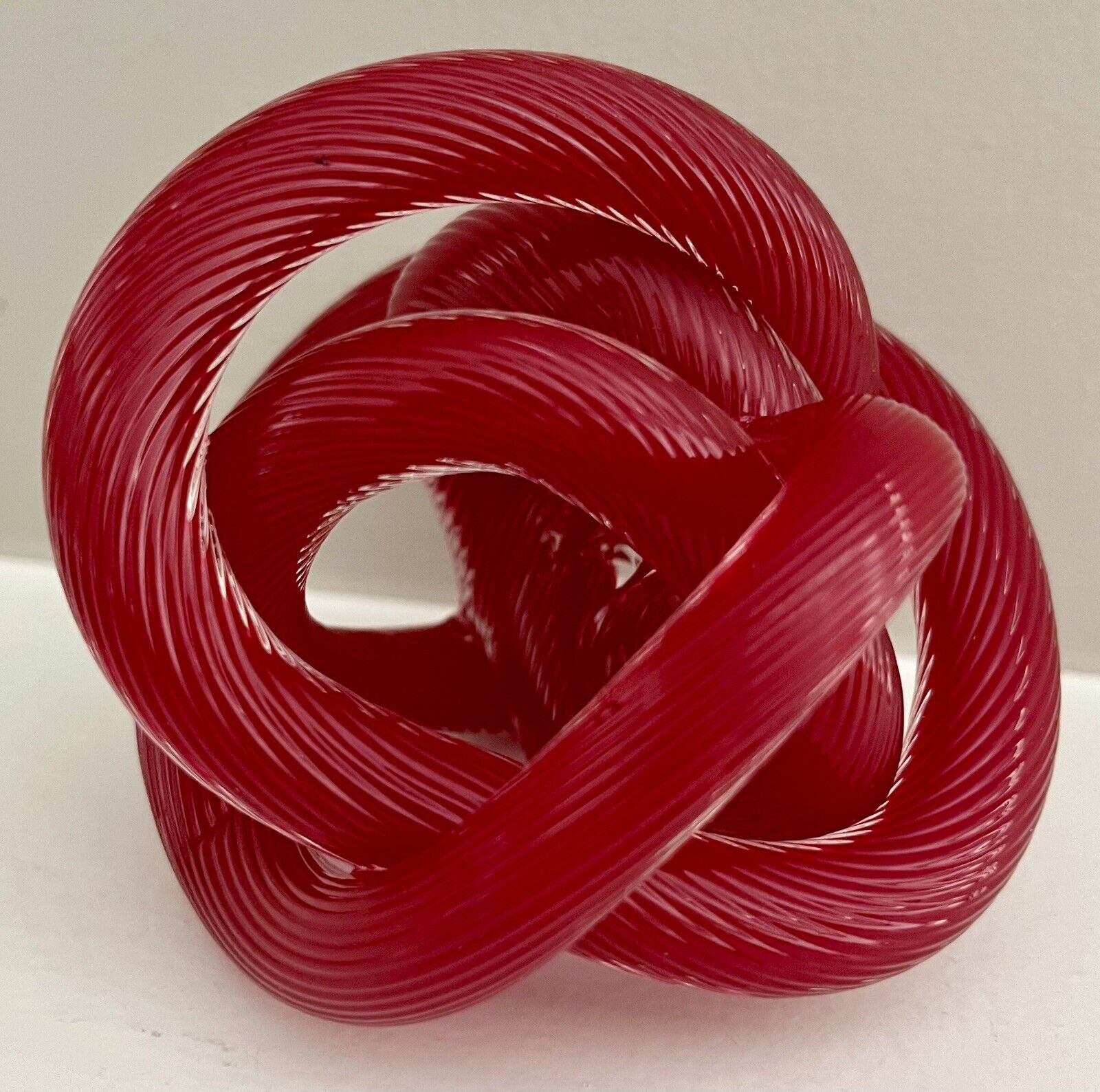 Vintage Red & Clear Cased Handblown Glass Twisted Knot Infinity Sculpture