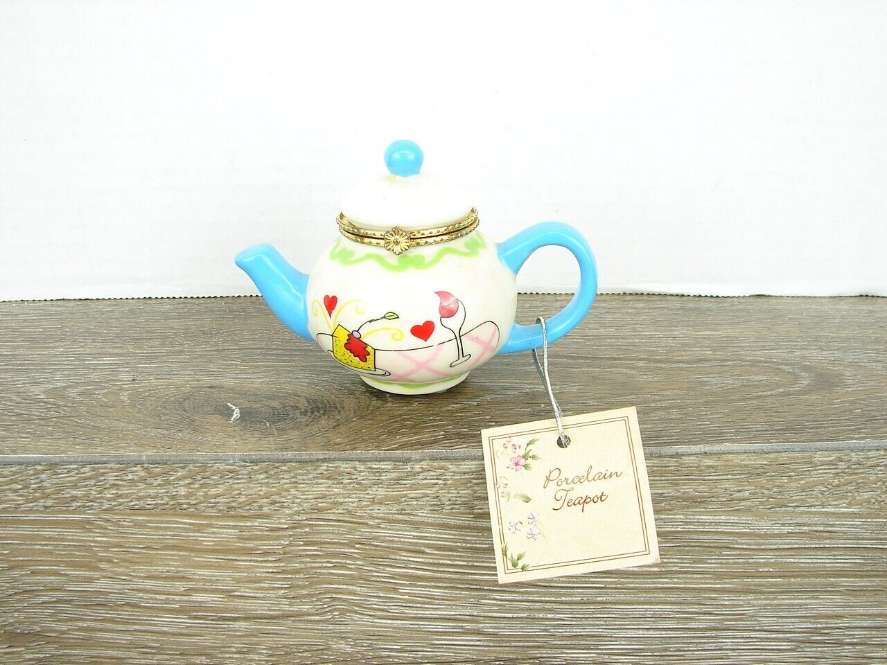 Greenbrier International Teapot Handpainted Porcelain Trinket Box w/ Tags 3\