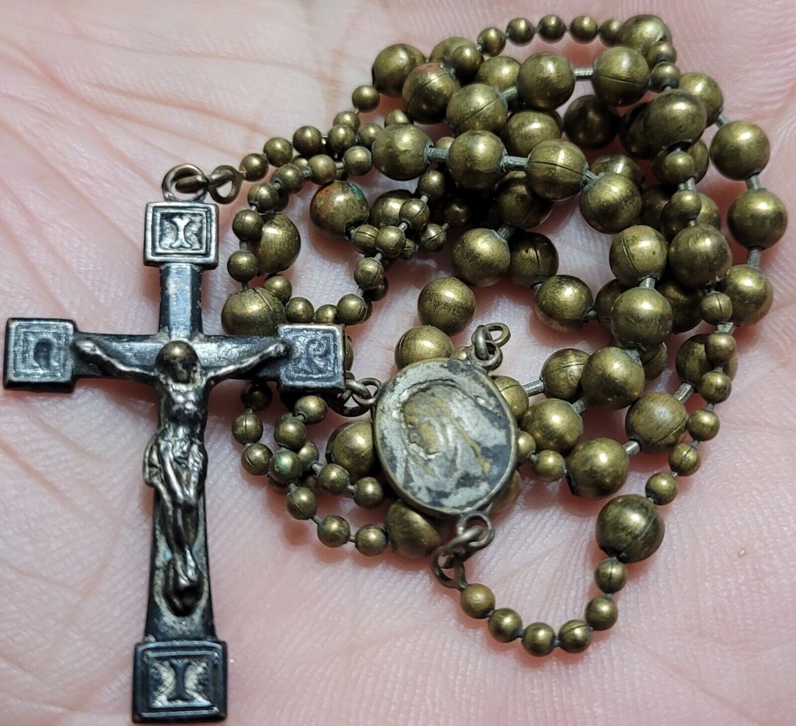Antique Vintage WW2 Military Pull Chain Rosary Religious Crucifix Catholic Lot E