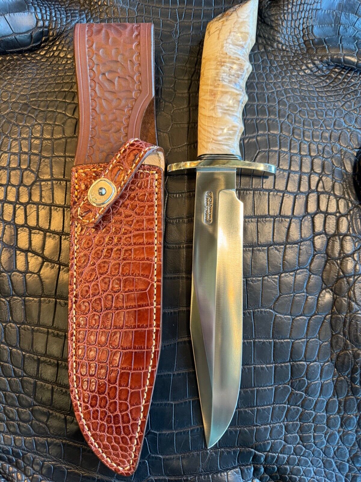 Custom Randall Knife Sheath in Honey Crocodile Croc for a model 12-9 14 Grind