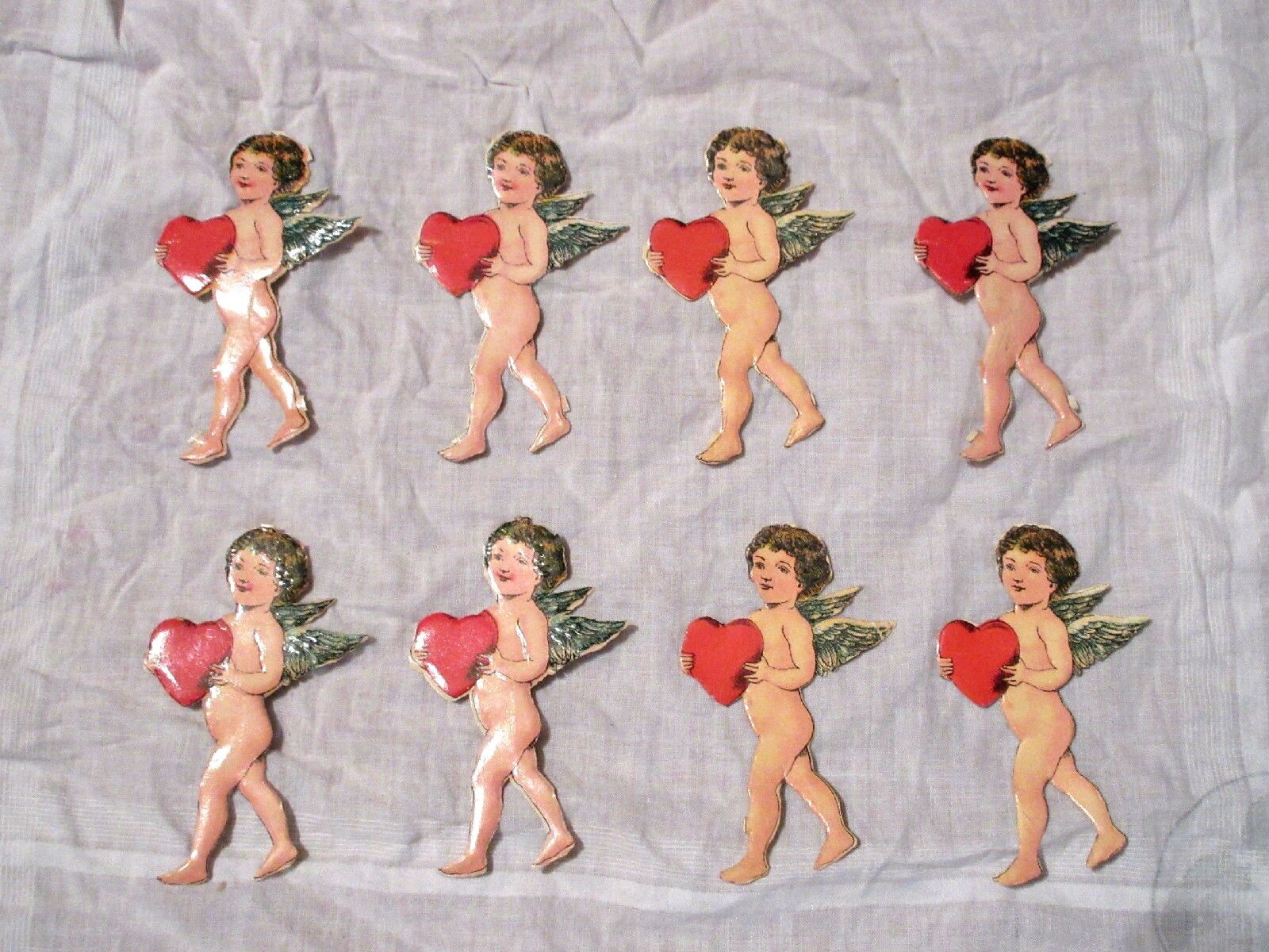 10 pcs Vintage/Antique Cupid W/ Heart Diecut Victorian Paper Scrap Valentines