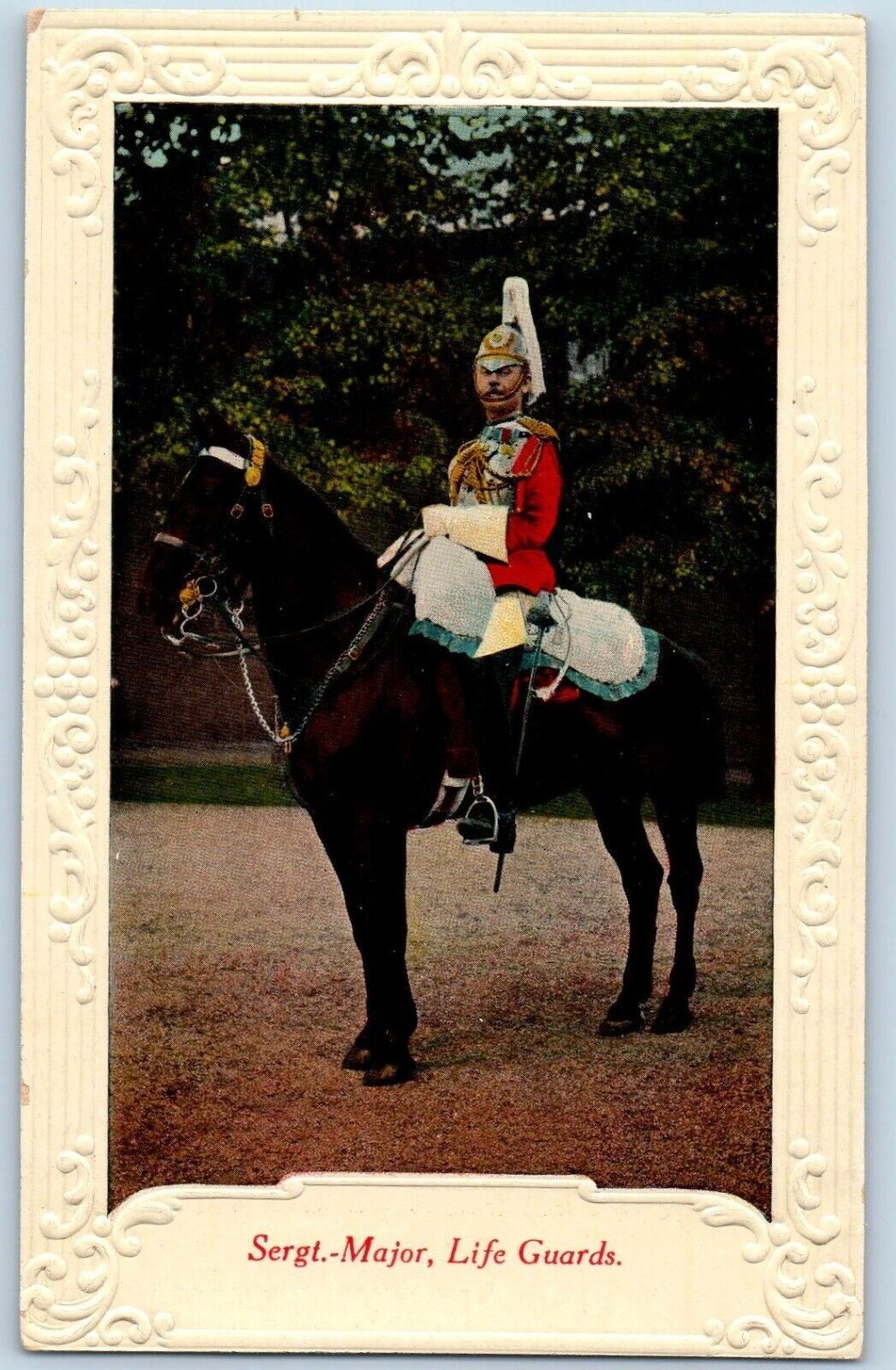 Sergt. Major Life Guards Postcard Riding Horse Embossed c1910\'s Unposted Antique