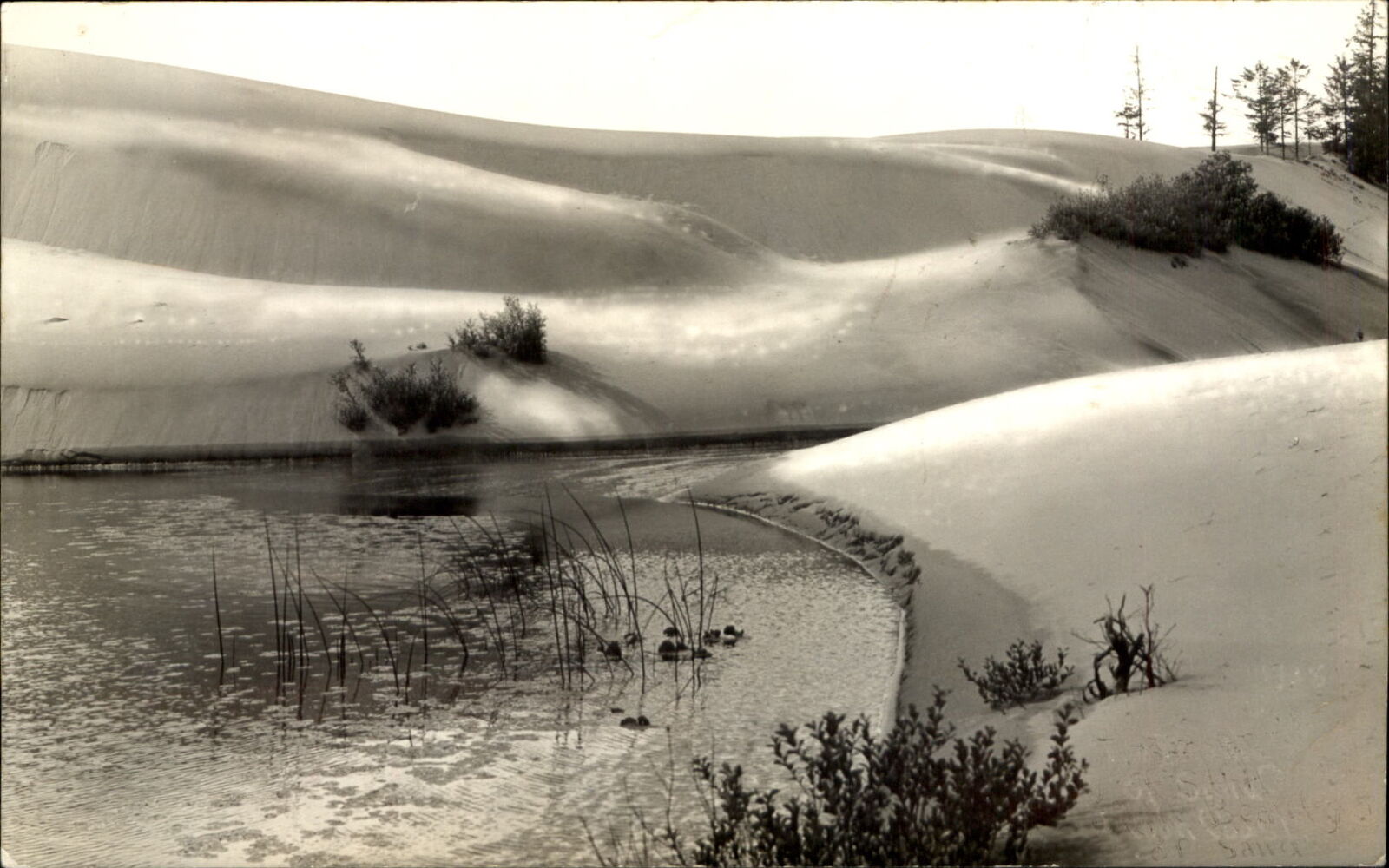 RPPC Beautiful snowy hills by a sparkling pond ~ EKC postcard 1930-1950
