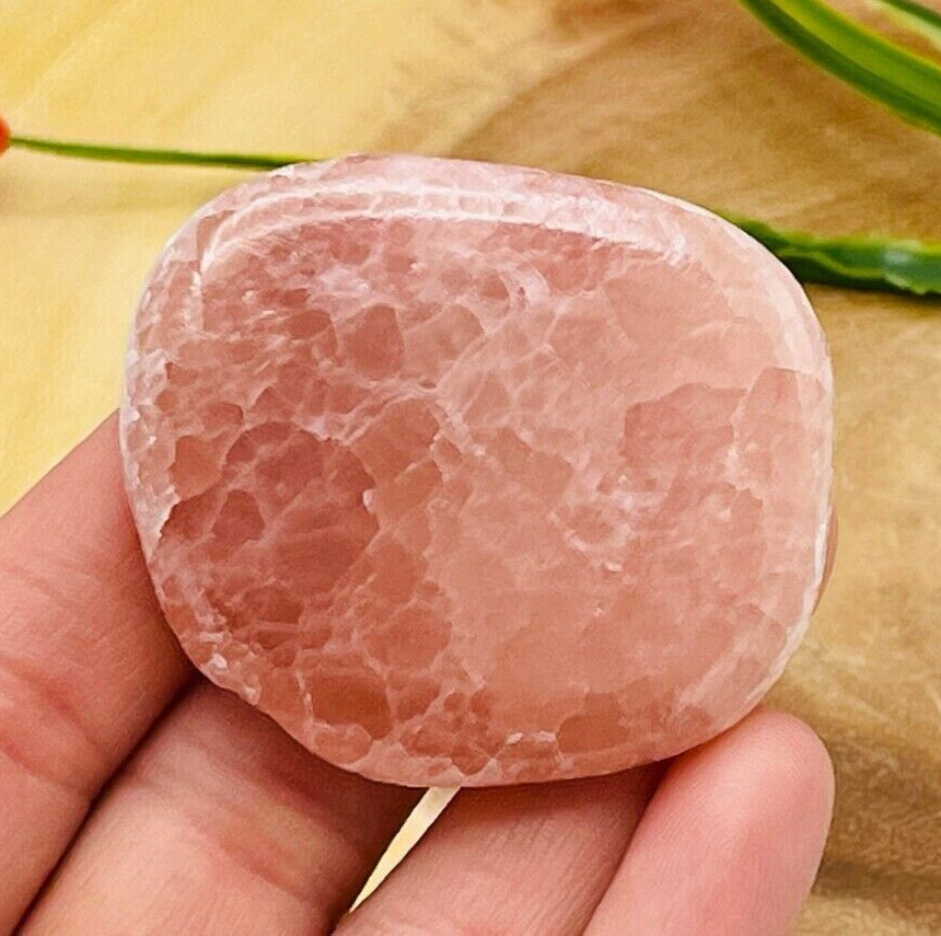 Strawberry Pink Calcite Smooth Stone, Calcite Smooth Stone, Palm Stone, Reiki
