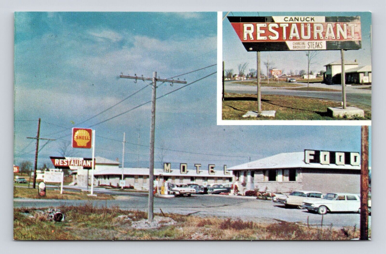 Old Postcard Greetings Canuck Restaurant Motel Shell Sign Napanee Ontario Canada