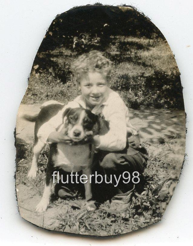 Z413 Vtg Photo BOY WITH HIS BEAGLE PUPPY DOG c Early 1900\'s