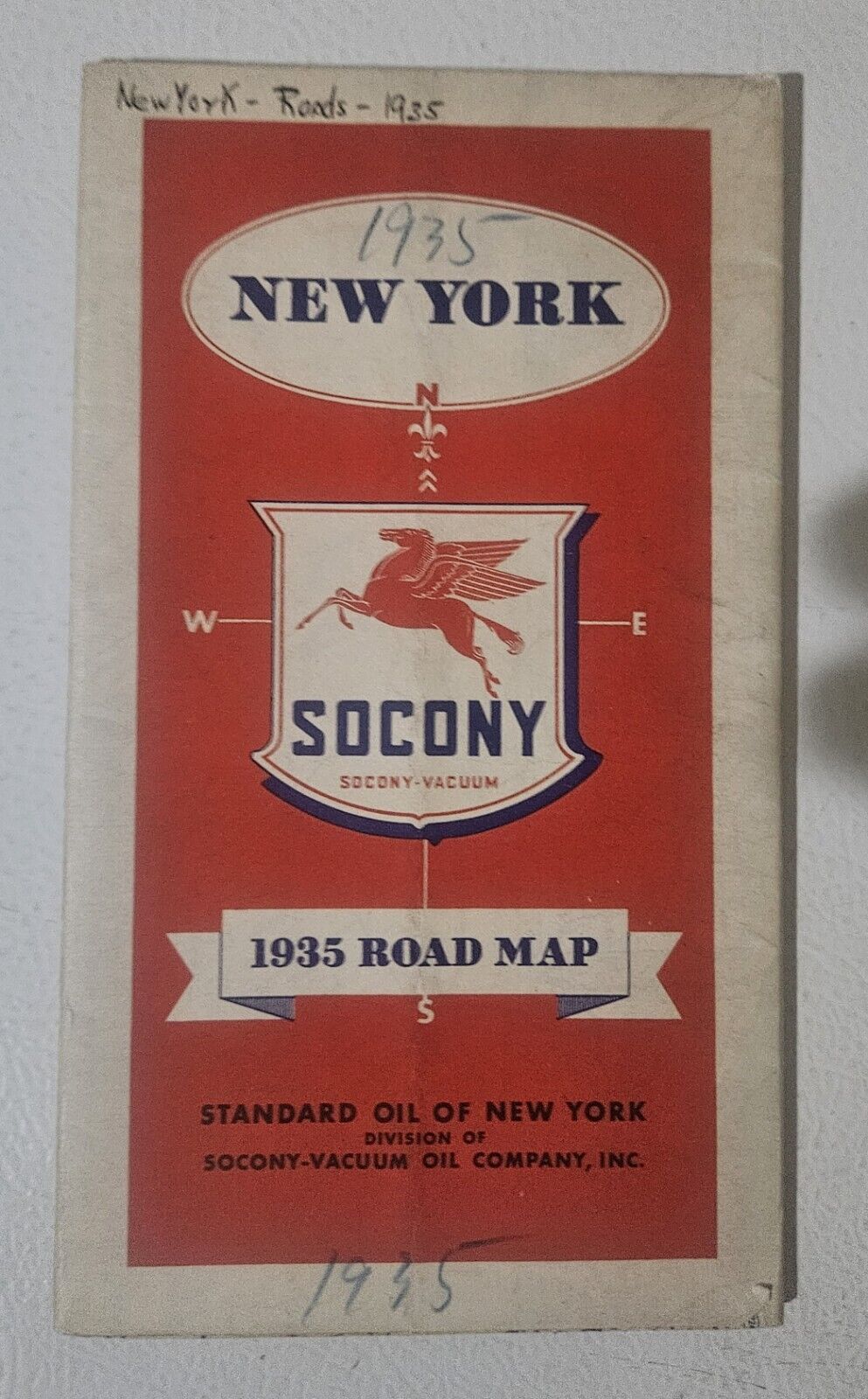 VINTAGE 1935 SOCONY ROAD MAP OF NEW YORK - STANDARD OIL OF NEW YORK Mobiloil 