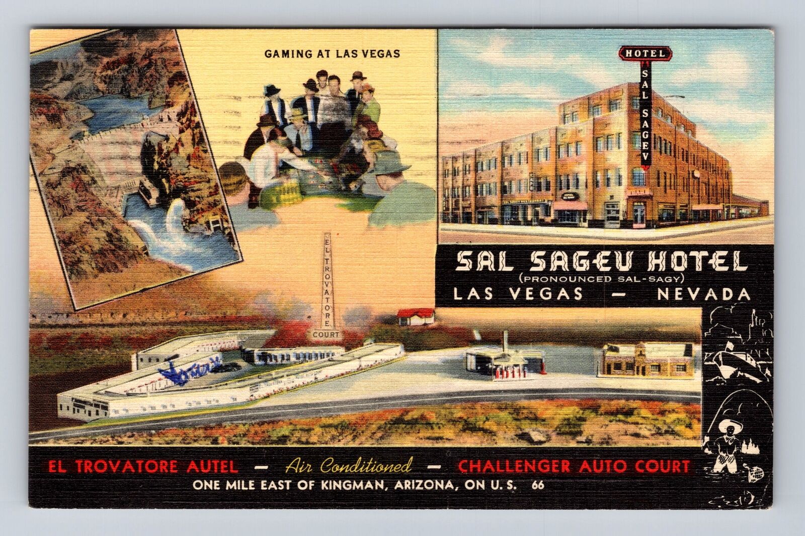 Las Vegas NV-Nevada, Sal Sagev Hotel, Gaminng, Auto Court Vintage c1948 Postcard