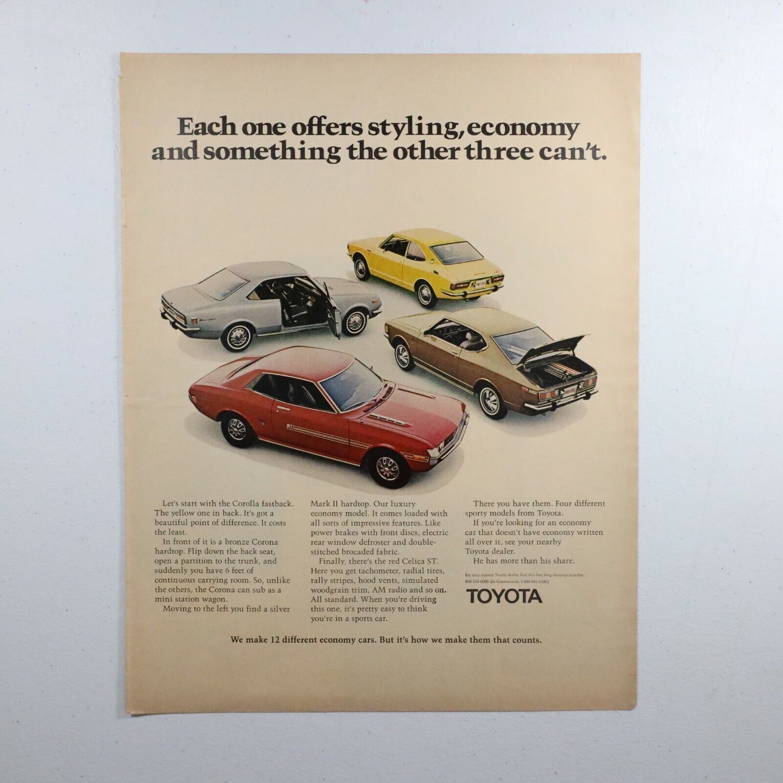 Vtg Toyota Corolla Corona Mark 2 Celica ST Car Print Ad 1960s 10 1/4\