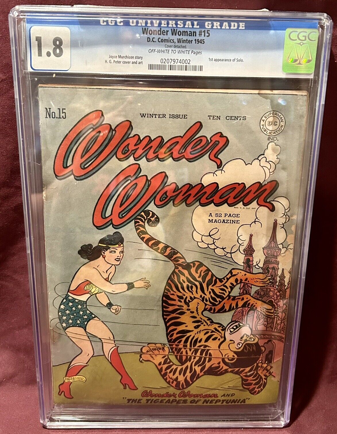 WONDER WOMAN #15 (1945) CGC 1 .8 1st appearance SOLO - Golden Age Sensation ‼️🔥