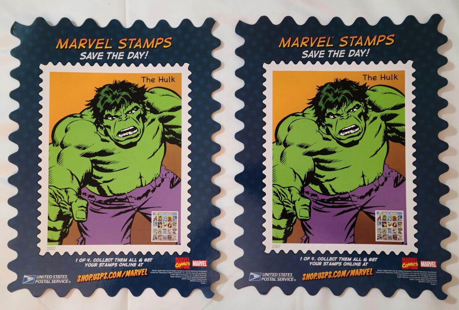 2007 USPS -Hulk, Marvel Stamps Save The Day  (1 of 4) 2 Copies