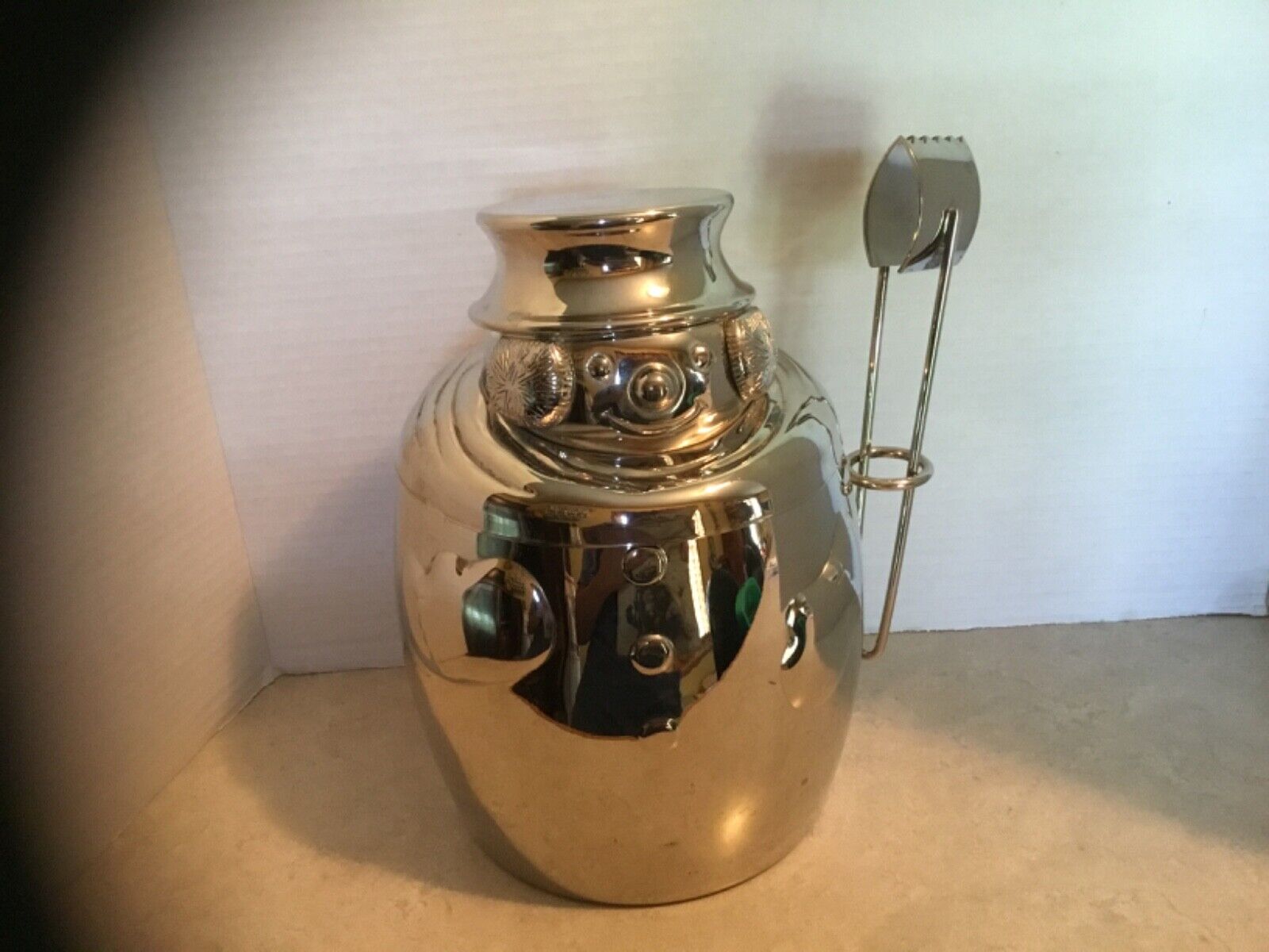 Vintage Towle Silverplate SNOWMAN Ice Bucket with Bucket Liner & Tongs