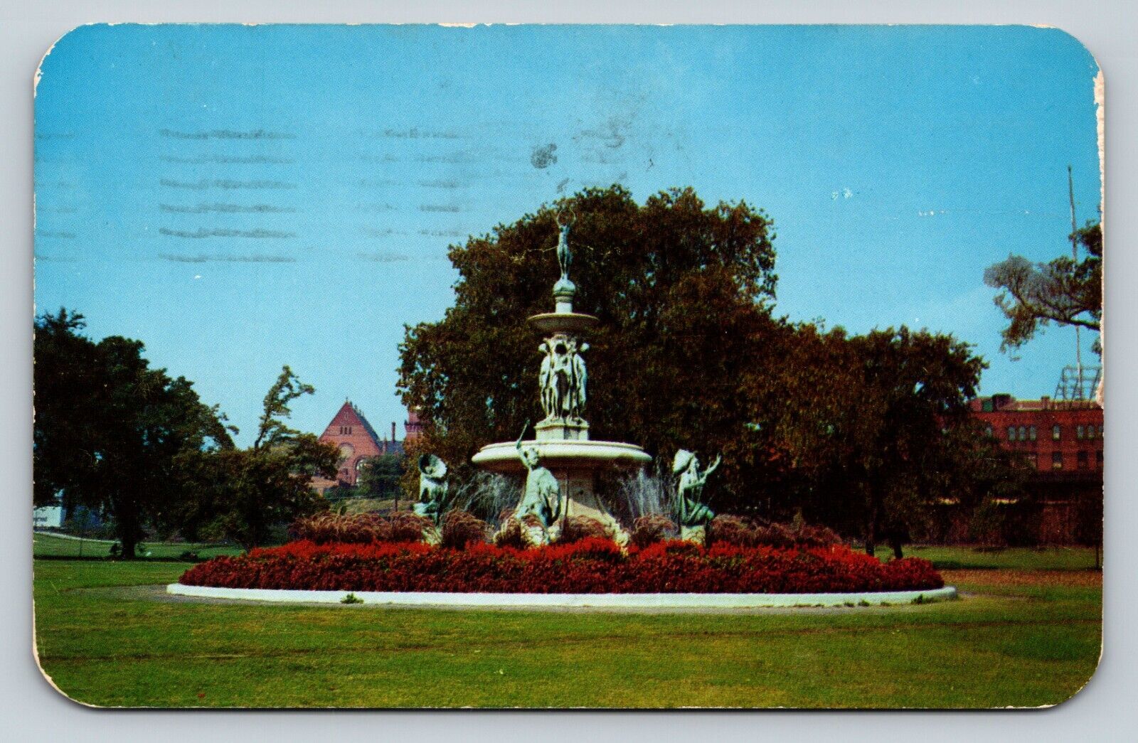 c1958 Corning Fountain at Bushnell Park in HARTFORD CT Vintage Postcard 0802