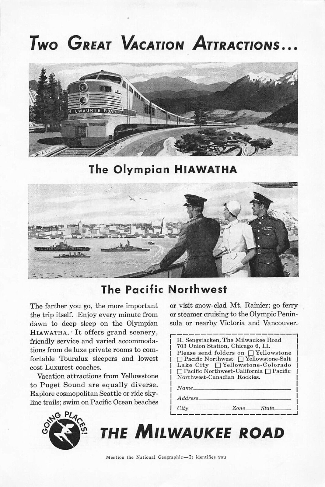Milwaukee Road Railroad Print Ad Olympian Hiawatha Pacific Northwest 1951