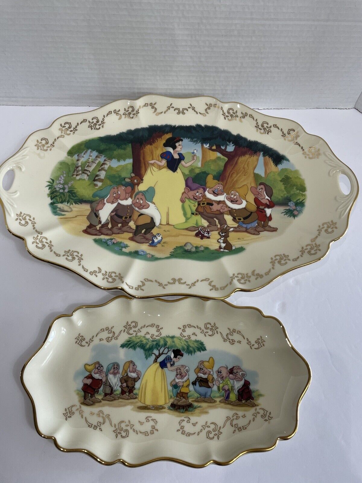 Lenox Disney Snow White & 7 Dwarfs 16” Platter + 10” Candy Dish Set 24k Gold