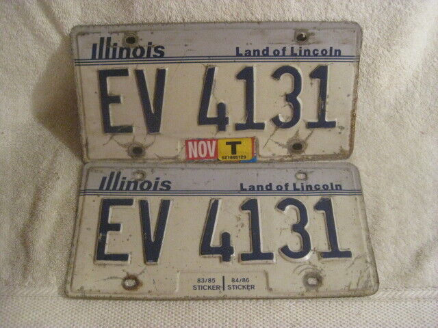Illinois License Plate Pair EV 4131 IL 1980\'s with T temporary sticker
