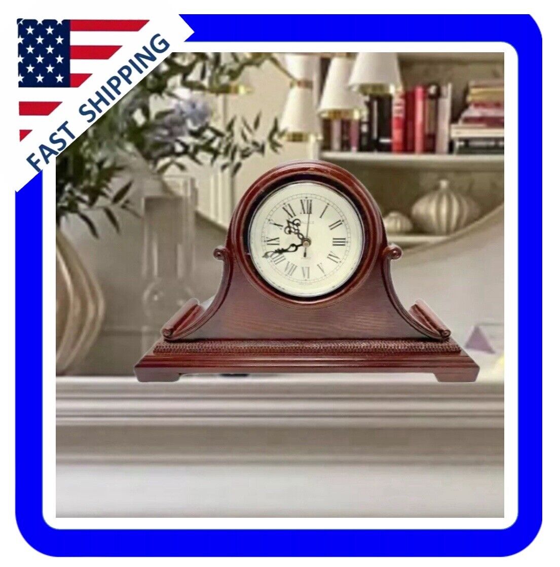 Vintage Wallace Silversmith Cherry Wood Grain Quartz Mantel Clock