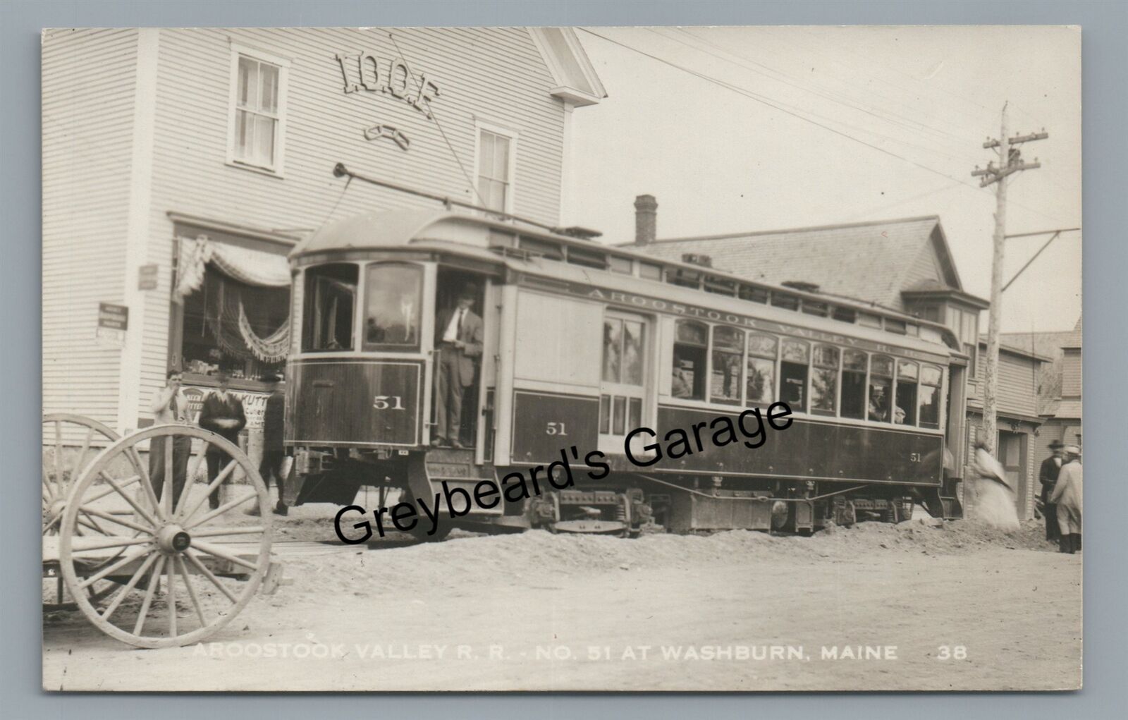 RPPC Trolley Aroostook Valley Railroad WASHBURN ME Maine Real Photo Postcard