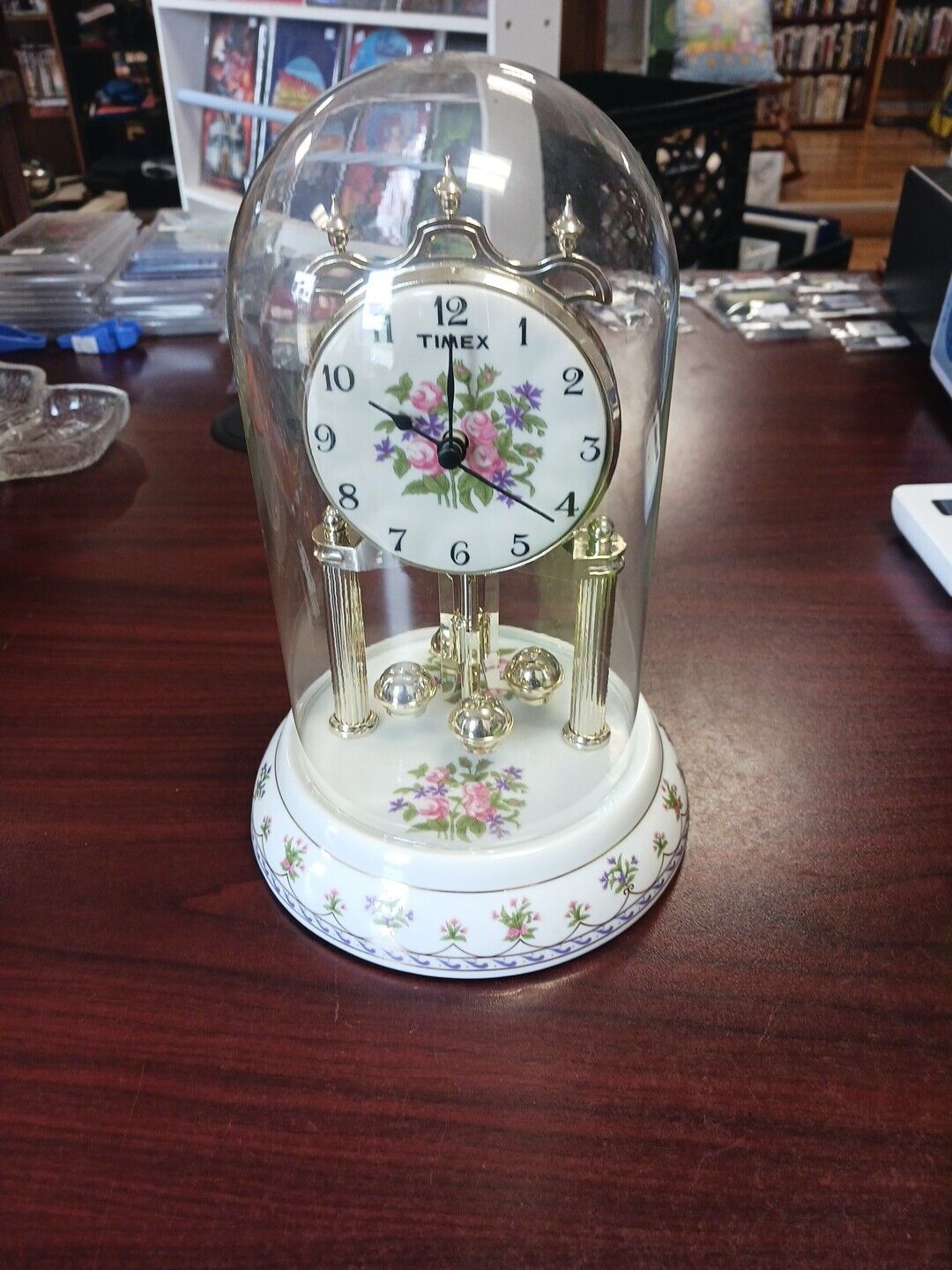 Timex Anniversary Clock  includes dome Rose Floral Missing Back Battery Cover