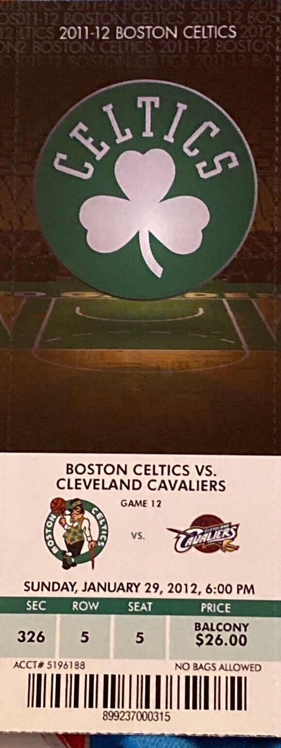 Cleveland Cavs @ Boston Celtics 2012 NBA Ticket Rookie Kyrie Irving 23 Points