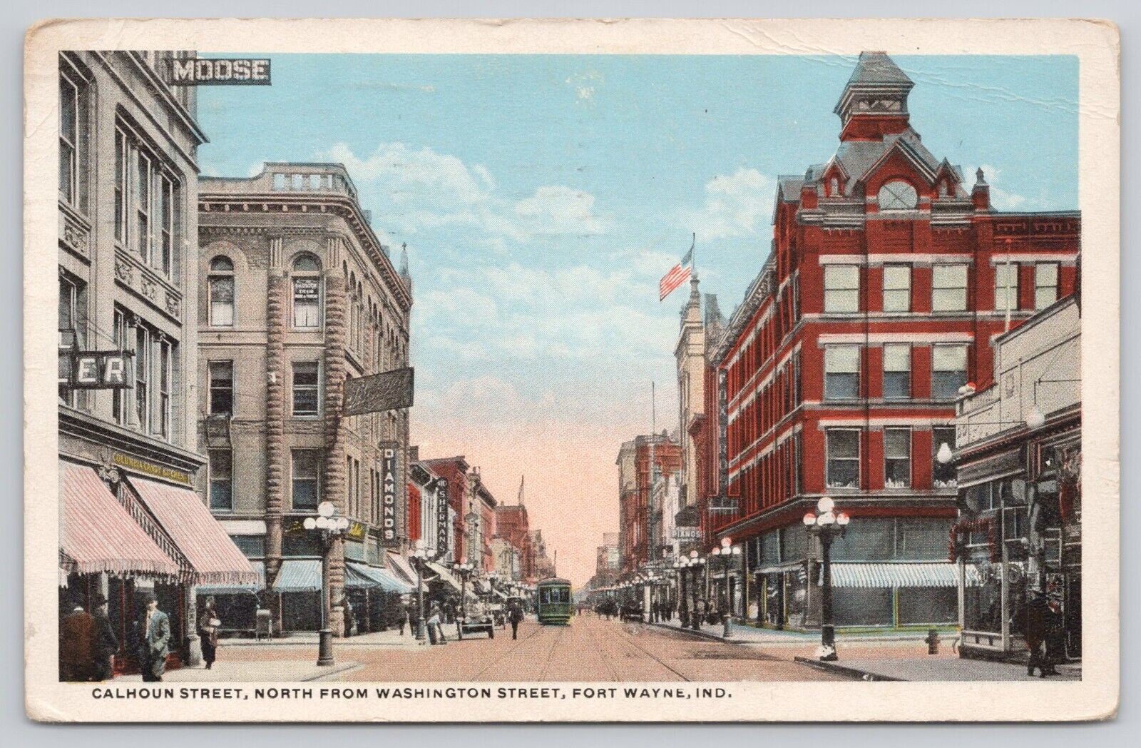Calhoun Street North from Washington Street Fort Wayne IN Antique 1917 Postcard