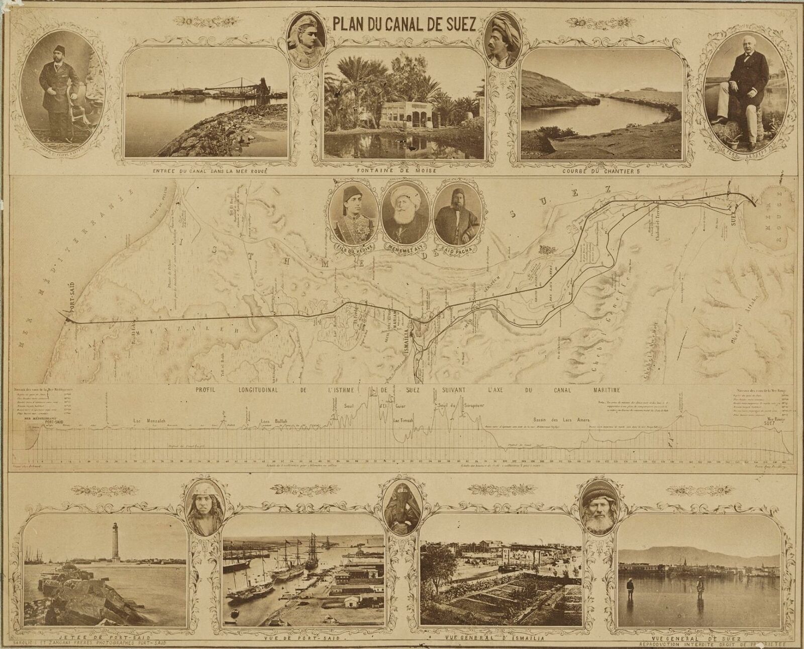 c. 1860\'s Suez Canal Plan Egypt Albumen Photo by Sarolidis, Zangaki & Freres