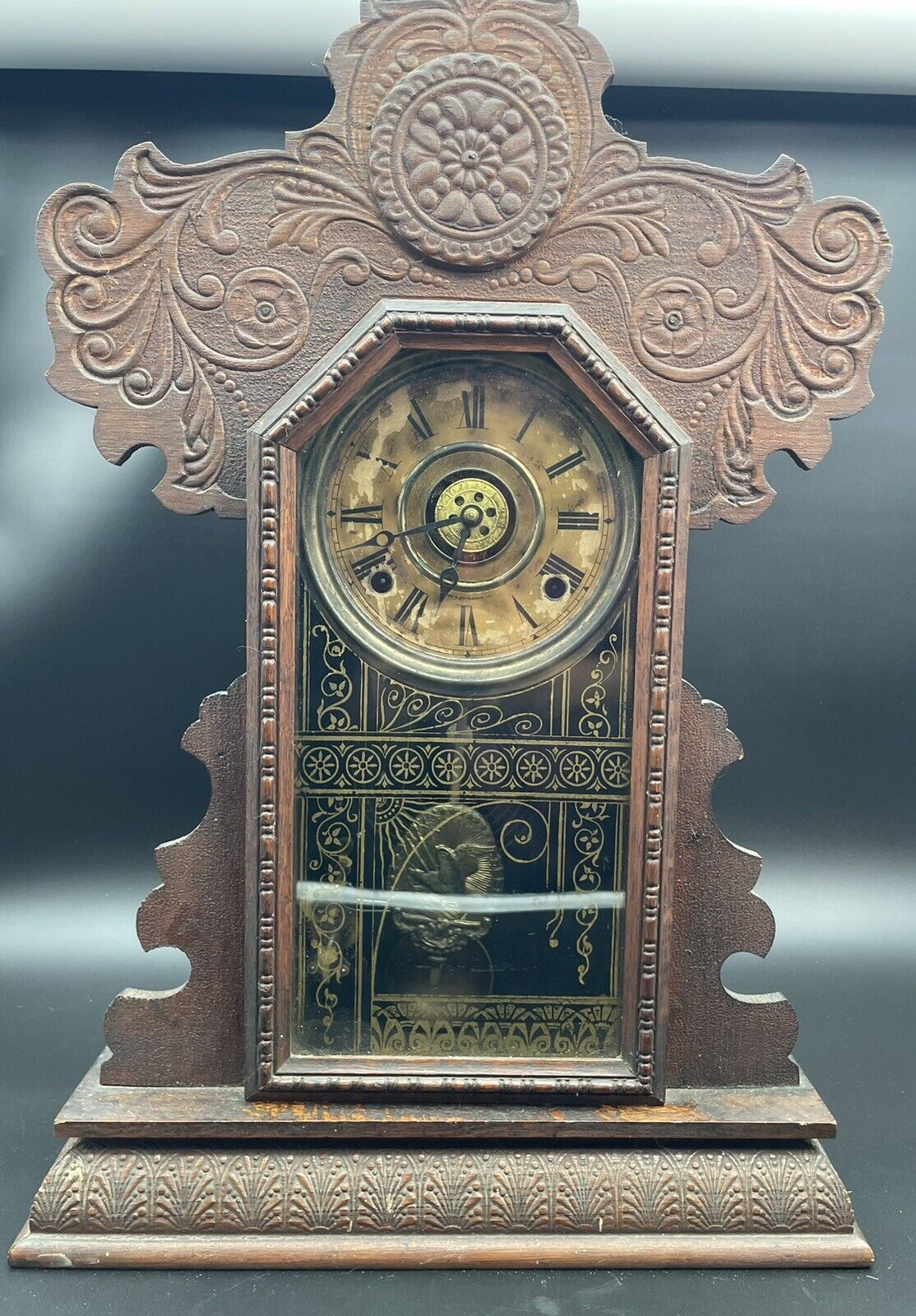 Antique  E. Ingraham Clock Co ALARM MANTEL CLOCK,  THALIA