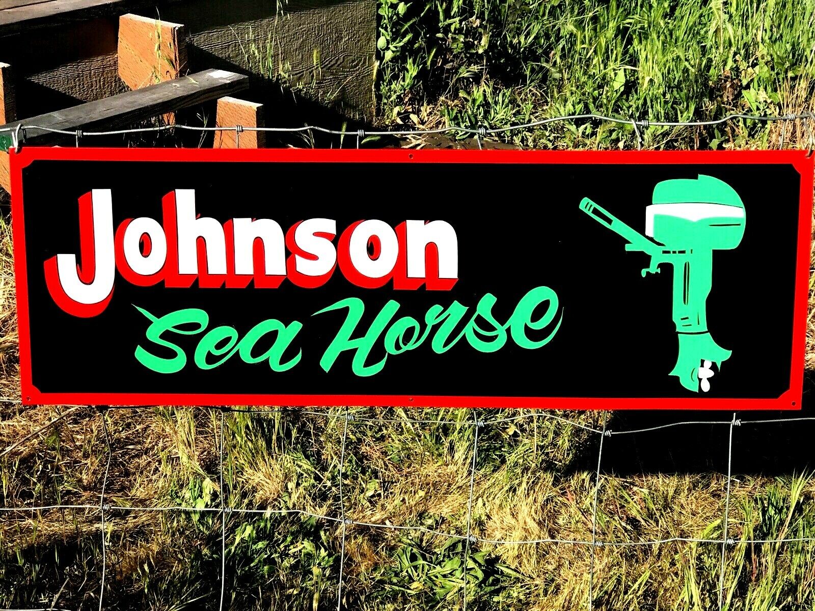 Large Vintage Hand painted JOHNSON OUTBOARD MOTOR Boat Marina Lake Dealer Sign