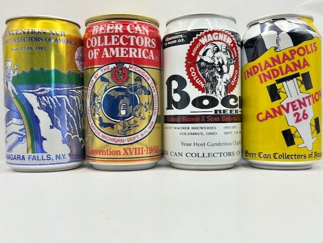 Set of 4 BCCA Canvention Commemorative Cans, 1987, 1989, 1988 & 1996