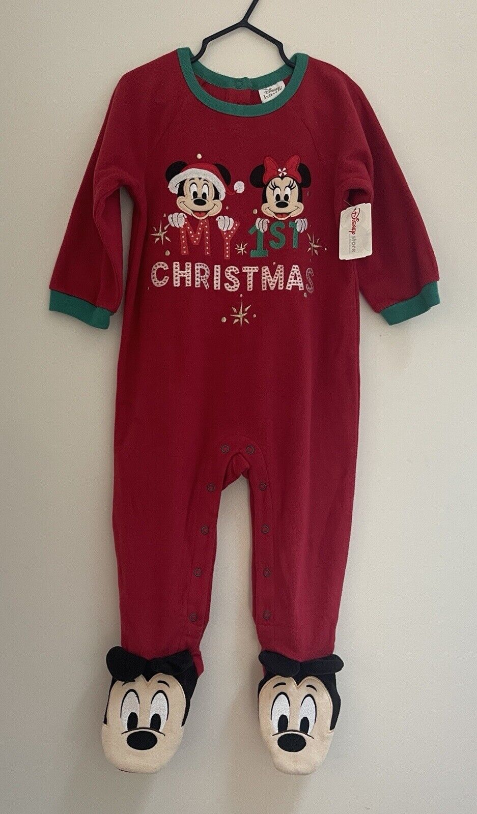 Disney Baby Unisex My First Christmas Cozy Fleece 1-Piece Red 18-24 M NWT