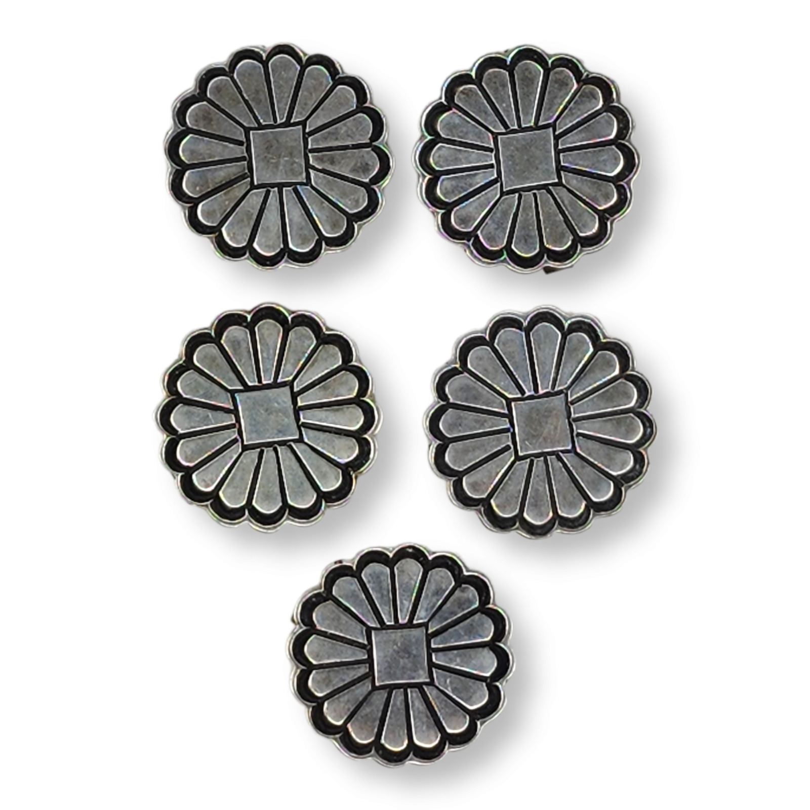 Southwestern Vintage Set of 5 Sterling Silver 925 Flower Button Covers