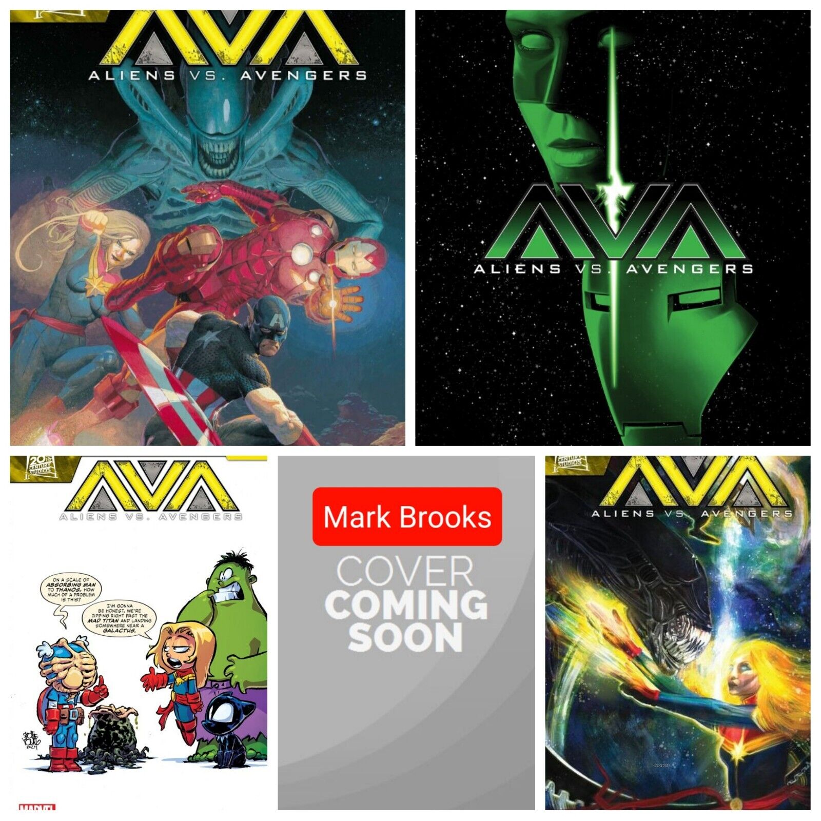 Aliens Vs Avengers #1 Set Of 5 Young Brooks Homage PRESALE 8/28 Marvel 2024