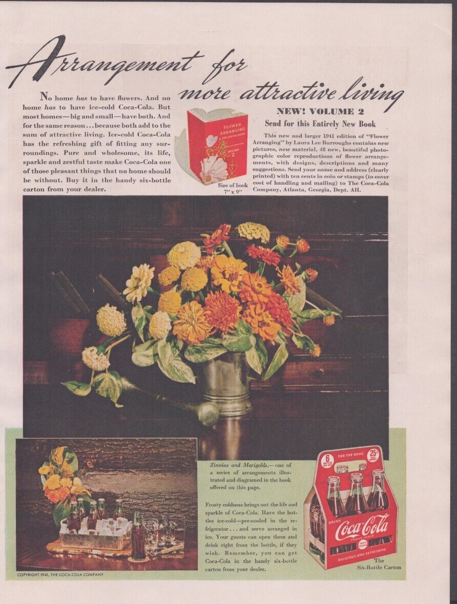1941 Print Ad  Coca-Cola Arrangement for more attrative living Flower Arranging