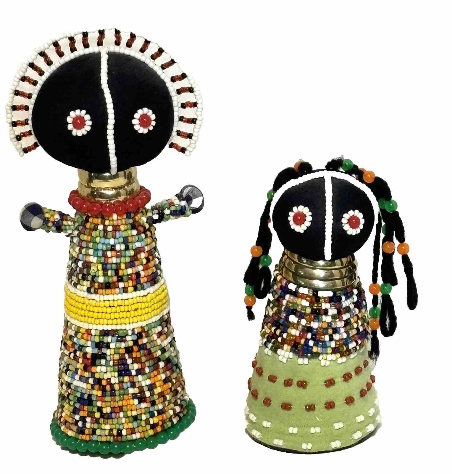 2 Vintage African Ndebele Fertility Tribal Beaded Dolls African Folk Art (Q)
