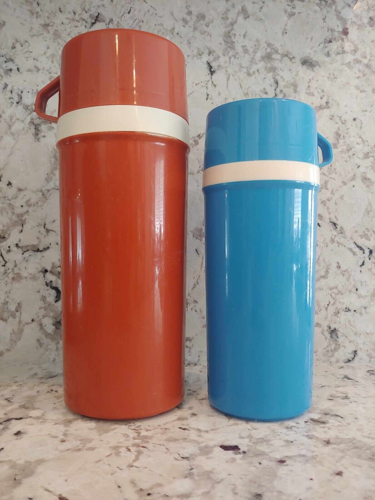 Aladdin Thermos - Lot of 2.  No. 840 Blue & No 865 Burnt Orange - Prop - Staging