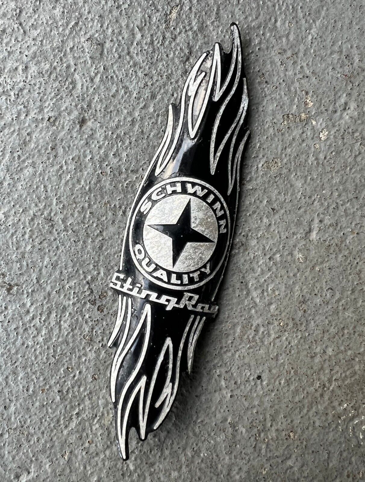 Vintage Schwinn Sting Ray Chopper Head Badge Aluminum Decal Black Chrome 5.5