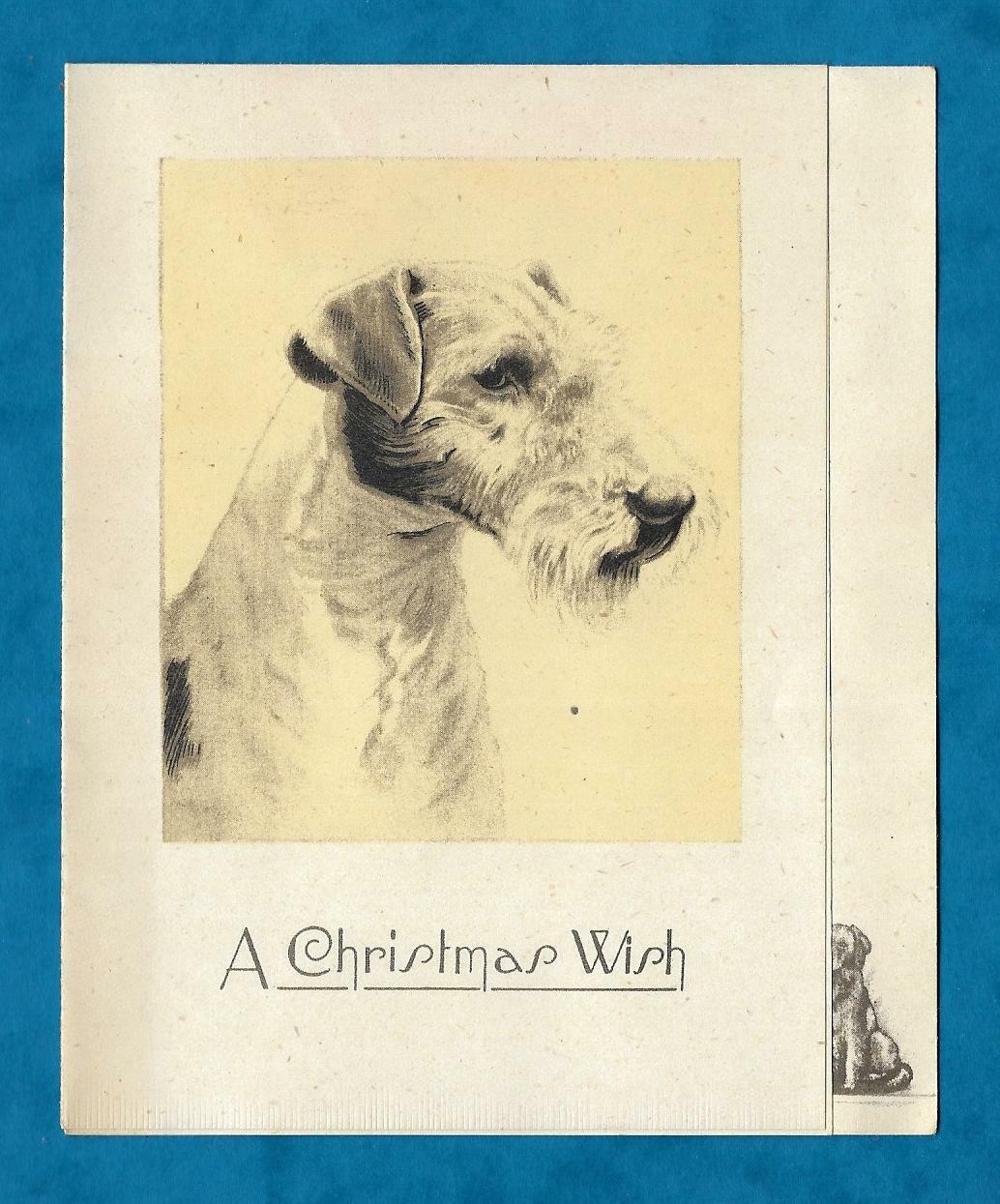 C1930s CHRISTMAS CARD - PORTRAIT OF WIRE-HAIRED FOX TERRIER
