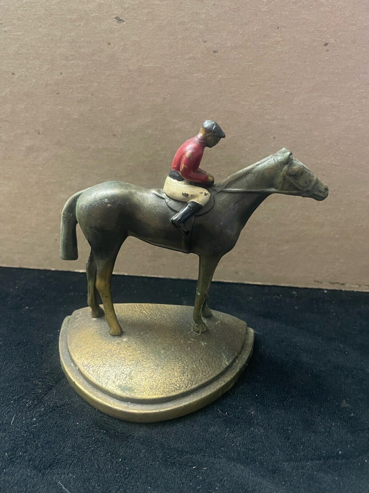 Antique K&O Horse Racing Man Jockey Art Statue Chase Desk Equestrian Paperweight