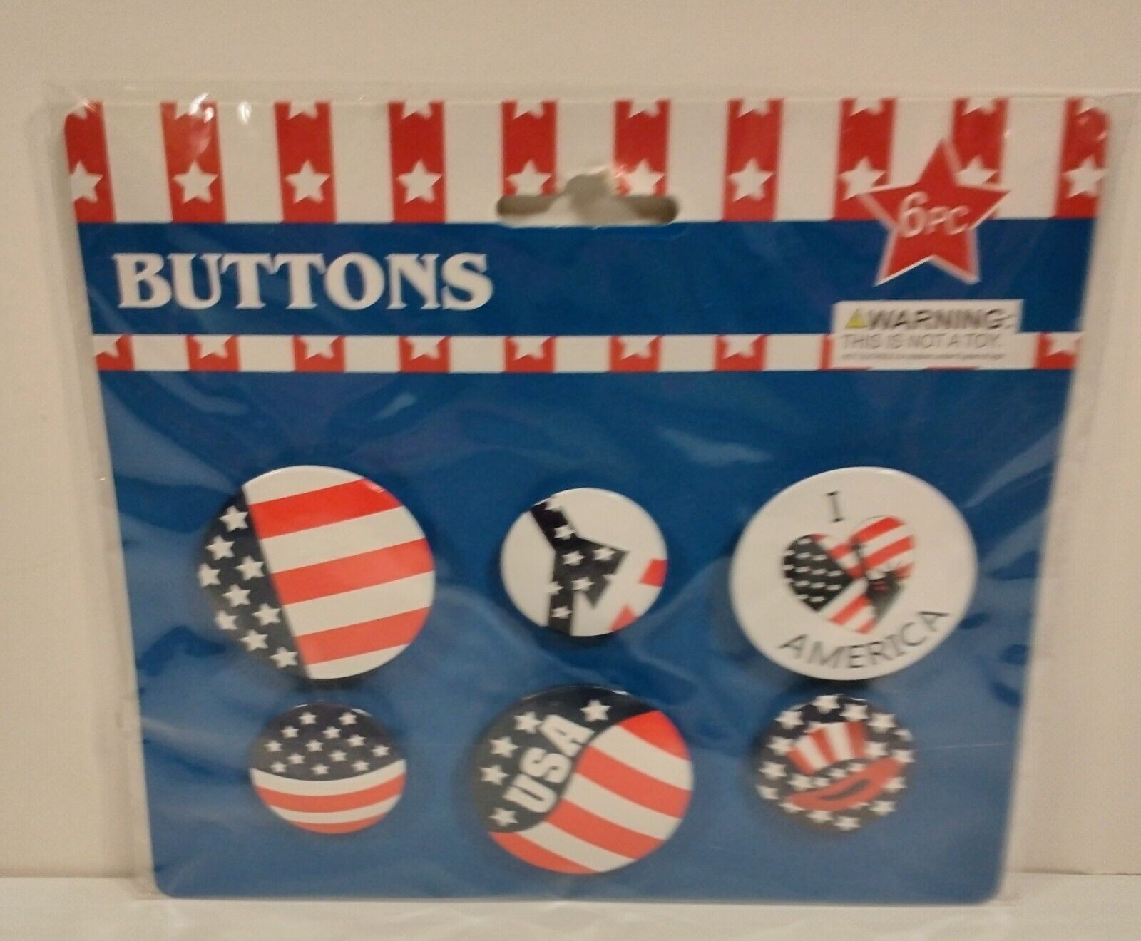 Summer Olympics I Love America Patriotic Buttons New 6pc Buttons Sealed
