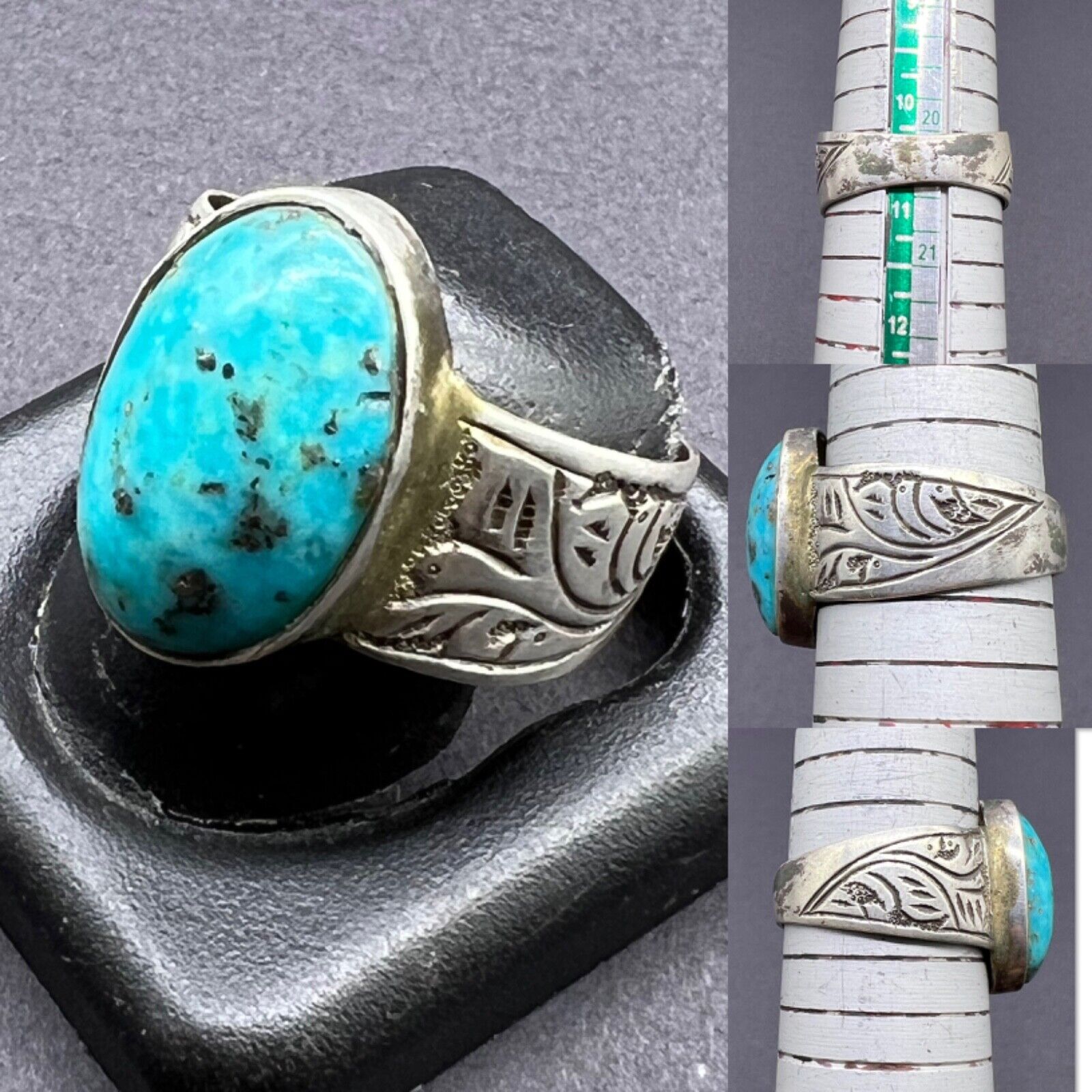 A Very Unique Old Natural Turquoise Stone Antique Pure Sliver Ring