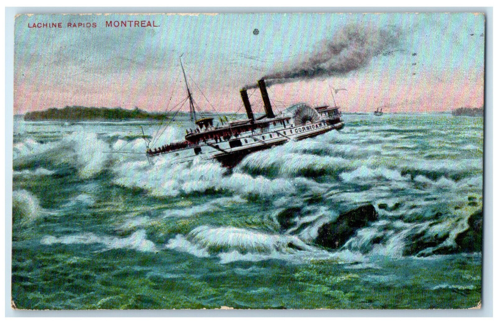 1908 Steamboat Battling Waves Lachine Rapids Montreal Quebec Canada Postcard